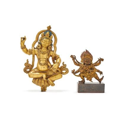 Une figurine sino-tibétaine en bronze doré représe
