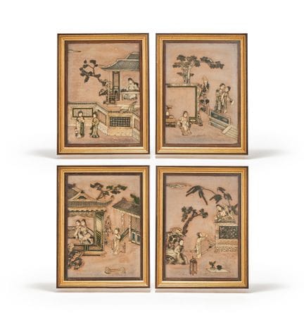 Ensemble de quatre panneaux chinois en stéatite de