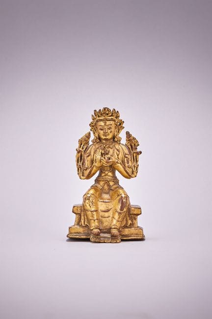 Statue tibétaine en alliage de cuivre doré représe