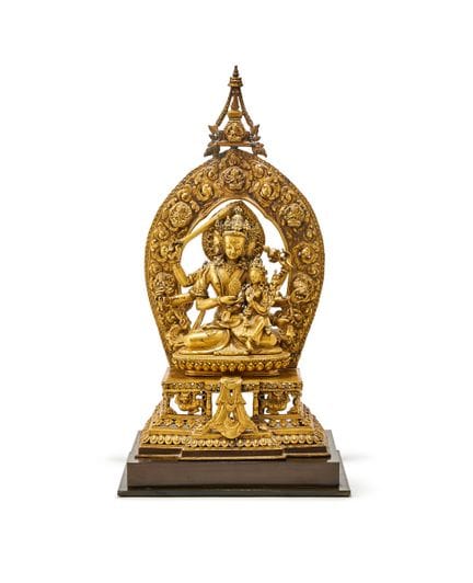 Un sanctuaire en bronze doré représentant Manjusri