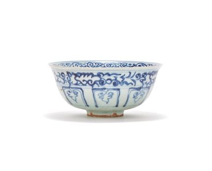 Cuenco chino azul y blanco. Dinastía Yuan (1271-13