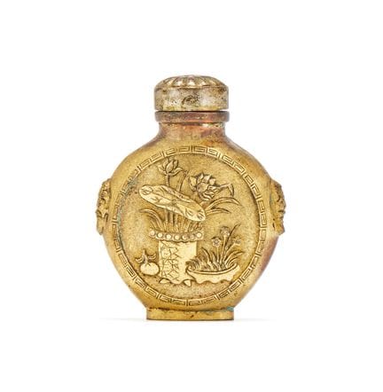 Frasco para rapé chino de bronce dorado del siglo 