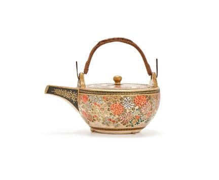 A Japanese Satsuma sake kettle and coverMeiji Peri