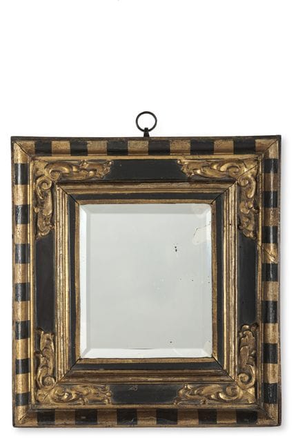 PETIT MIROIR ITALIEN PEINT EN NOIR ET PARTIELLEMEN
