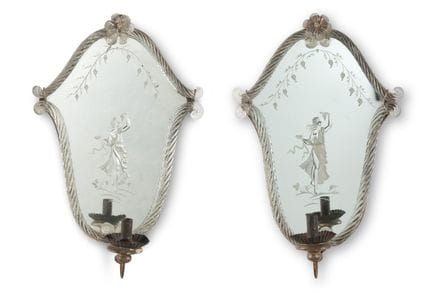 PAIRE DE MIROIRS GIRANDOLES VÉNITIENS EN VERRE GRA