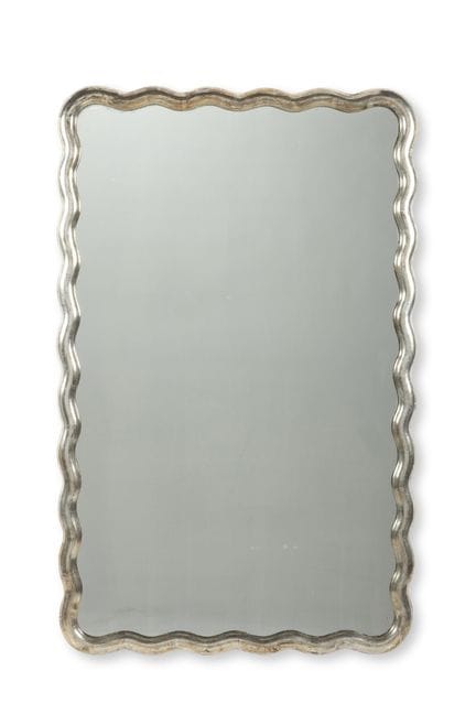 Miroir à cadre en bois argenté en forme de vague –