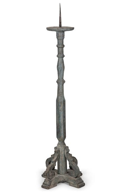 CHANDELIER SUR PIED PEINT EN BLEU, SUÉDOIS, XIXe S