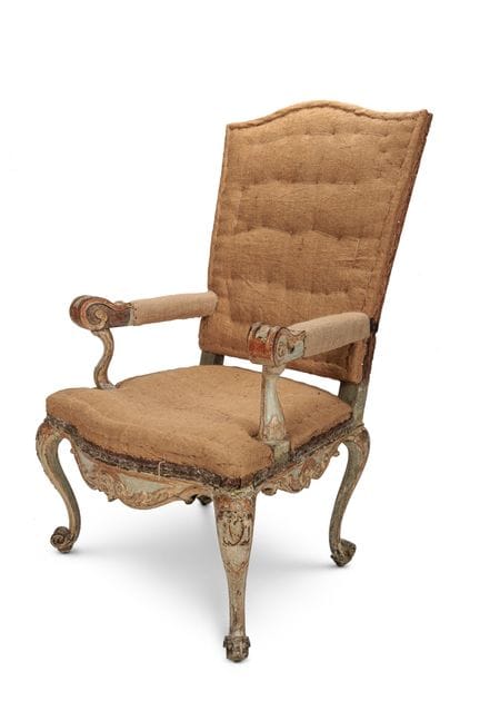 Fauteuil peint, italien, XVIIIe siècle. Rembourré 