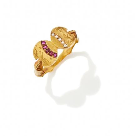 ANILLO ESTÉTICO DE ÉPOCA CON RUBÍ Y PERLAS PEQUEÑA