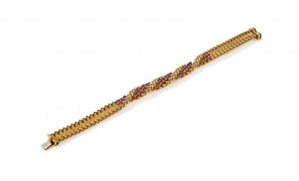 CARTIER, PULSERA DE ORO DE 18 QUILATES Y RUBÍES, C