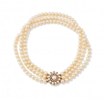 LEO DE VROOMEN, COLLAR DE PERLAS CULTIVADAS Y DIAM