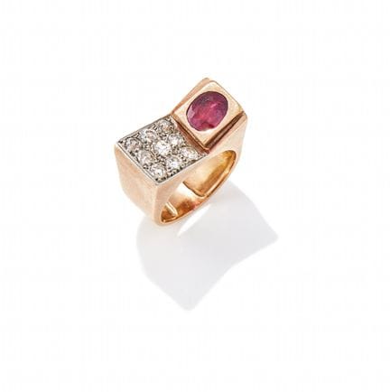 ANILLO DE VESTIDO DE LOS AÑOS 40 CON DIAMANTES Y R