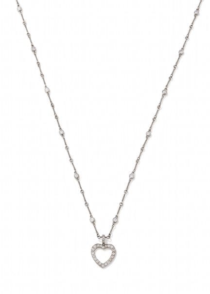蒂芙尼（TIFFANY &amp; CO.）， 镶钻吊坠项链：镂空明亮式切割钻石心形吊坠，悬挂于交替