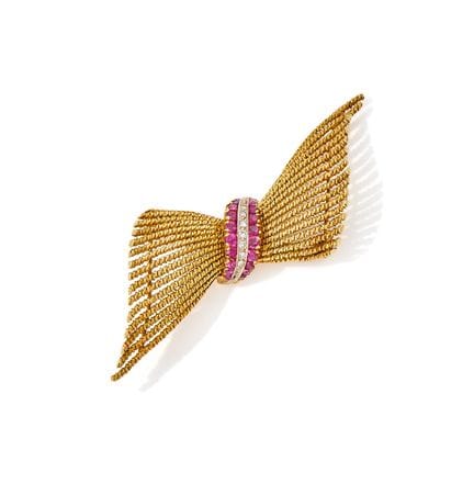 BROCHE EN FORMA DE Lazo de oro de 18 quilates, rub