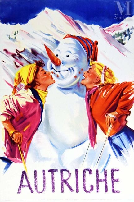 Austria Rare Ski Poster (Women &amp; Snowman)
Sain
