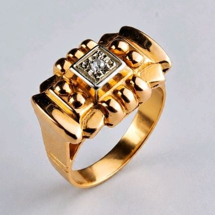 18K yellow and white gold (750) tank ring set with