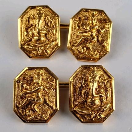 Par de botones de manga indios de oro amarillo de 