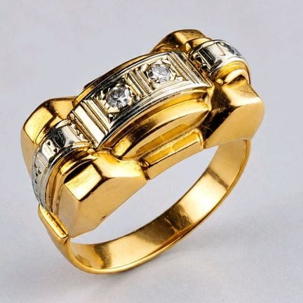 18K yellow and white gold (750) tank ring set with