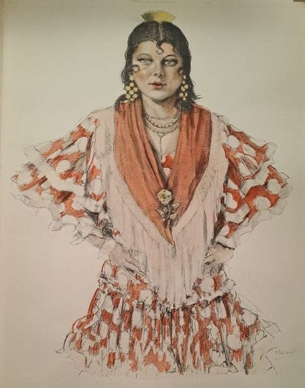 爱德华·朱尔斯·希莫（1880-1959）
《萨格罗蒙特的舞者》

里夫斯棉布原版石版画
版面内签名