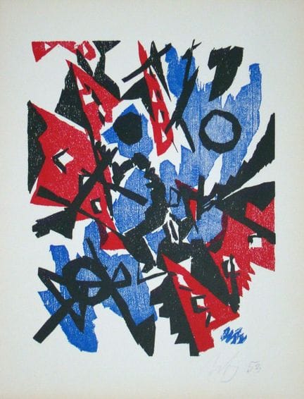 恩斯特·威廉·奈（1902-1968）
《抽象构图》，1953年 

三色原版木刻版画，印于艺术纸上