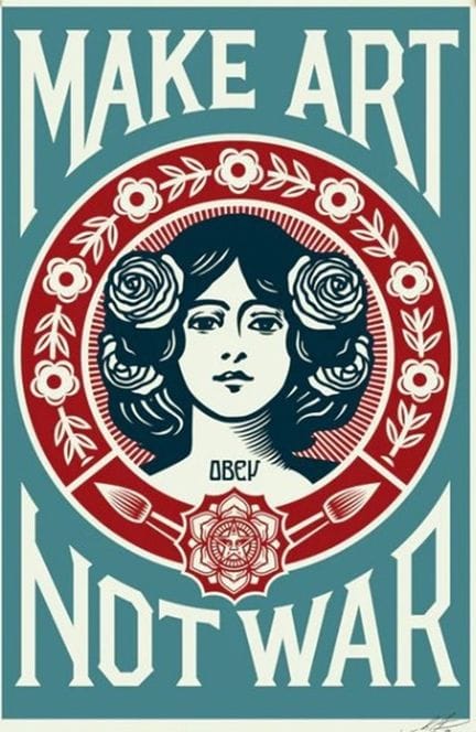 谢帕德·费雷（OBEY）
《创造艺术，而非战争》（蓝色）

胶版石版画
厚实奶油色Speckleto