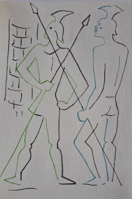 让·科克托（1889-1963）
《卫兵——谁在那里？》哈姆雷特

原版彩色石版画
未署名
1957