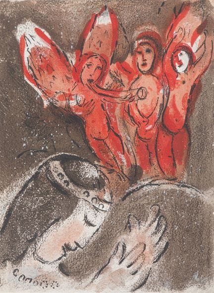 马克·夏加尔
马克·夏加尔（1887-1985）
《圣经》：撒拉与天使，1960年

原版石版画（德