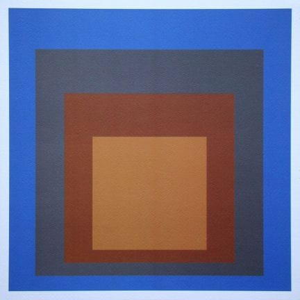 约瑟夫·阿尔伯斯（据其作品）（1888-1976）
《向广场致敬》，1979 

限量版四色丝网印刷