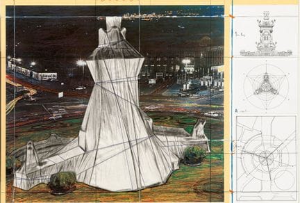 克里斯托与让娜-克洛德
《包裹的喷泉》，巴塞罗那，2009年

石版画，结合布料、纸板和麻绳的拼贴作