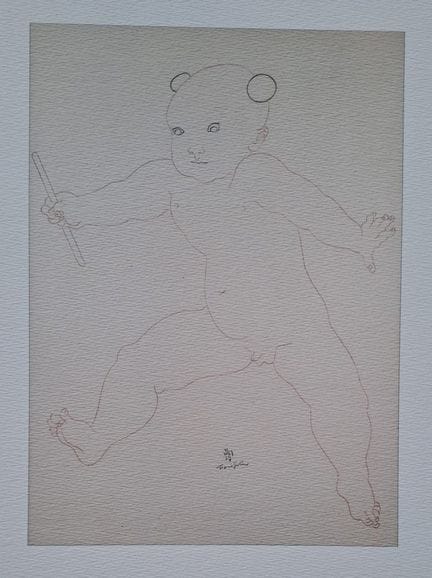 莱昂纳德·次春·藤田
莱昂纳德·藤田（据） (1886-1968)
《与狼同行的年轻战士》 

厚纸