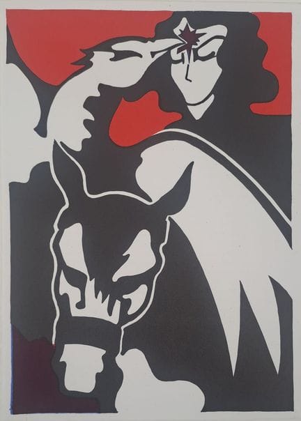 皮埃尔·索里耶（1957-）
《女人、鹅和驴》

羊皮纸上的原版石版画
1972年由德斯克莱工作室印