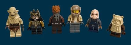 Set of 6 assorted LEGO minifigures:
- Ugnaught sw0