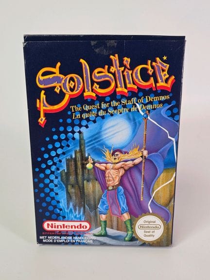 任天堂 - NES。游戏：《Solstice》。含原装盒、说明书和游戏卡带。版本：PAL FAH。发