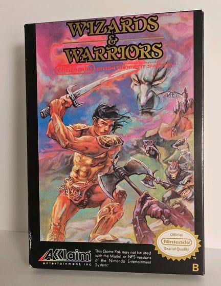 任天堂 - NES。游戏：《Wizzards et Warriors》。套装完整，含游戏盒、说明书、