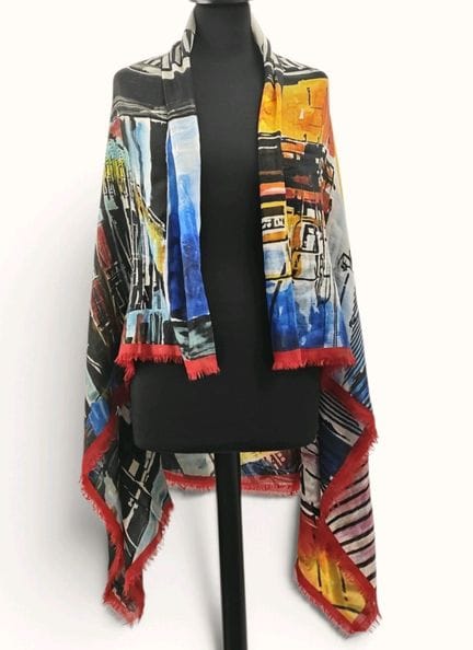 CHANEL. Cashmere and silk blend scarf with multico