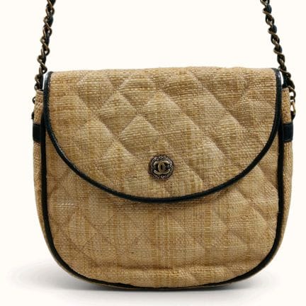 CHANEL. Borsa in paglia e pelle blu navy, fodera i