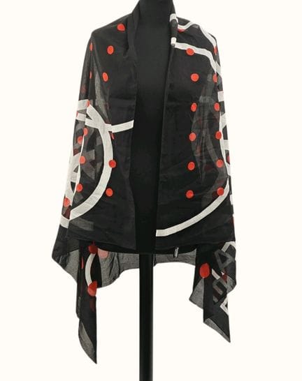 CHANEL. Black cotton pareo with red polka dots, ci