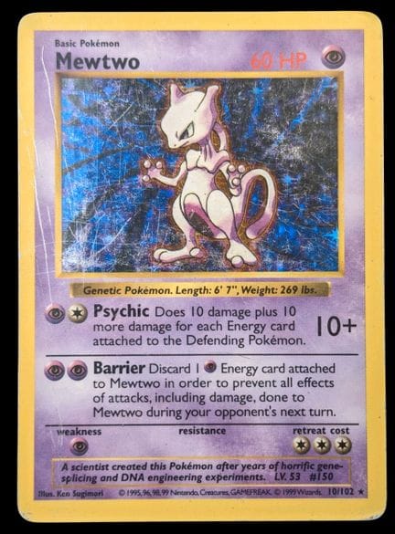 Pokémon Mewtwo Shadowless Card 10/102 - Holographi