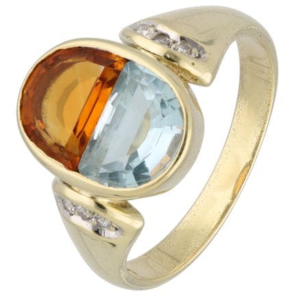 Anello in oro giallo 14 carati con citrino, topazi