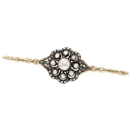 14-karätiges Gelbgold-/Silber-Broschen-Set mit Dia