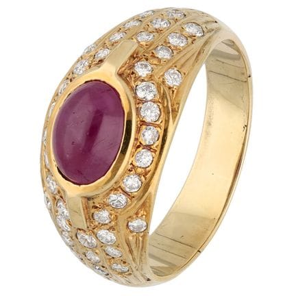 Anello in oro giallo 14 carati con rubino e diaman