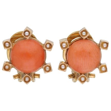 Orecchini a clip in oro giallo 14 carati con coral
