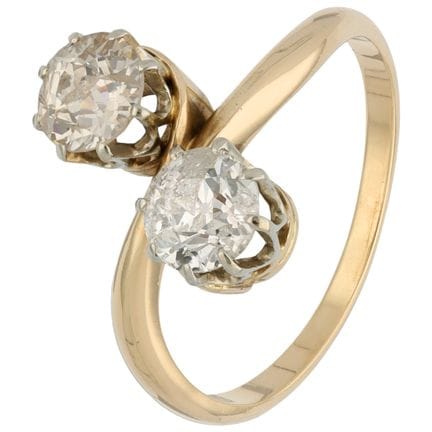 14-karätiges Gelbgold-„Toi et Moi“-Ring-Set mit Di