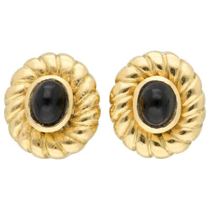 Orecchini a bottone in oro giallo 18 carati con on