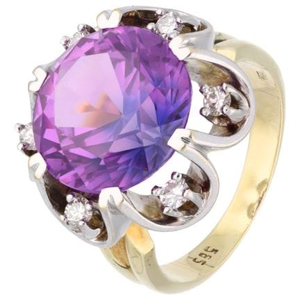 14-karätiger Bicolor-Goldring, besetzt mit Saphir 