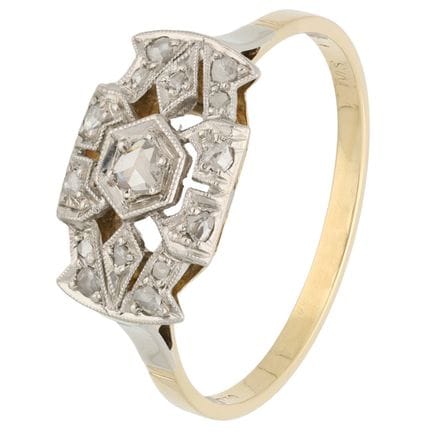 Anello Art Déco in oro giallo 14 carati e platino 