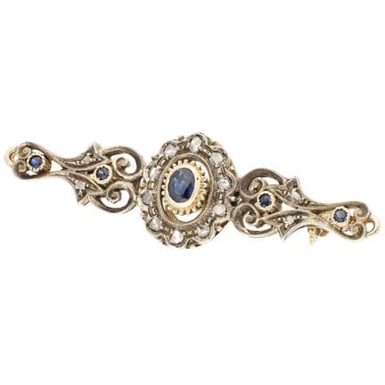 14-karätiges Gelbgold-/Silber-Broschen-Set mit Sap