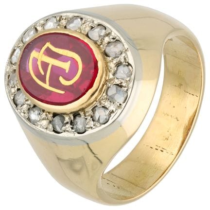 Anello in oro giallo 14 carati con rubino e diaman