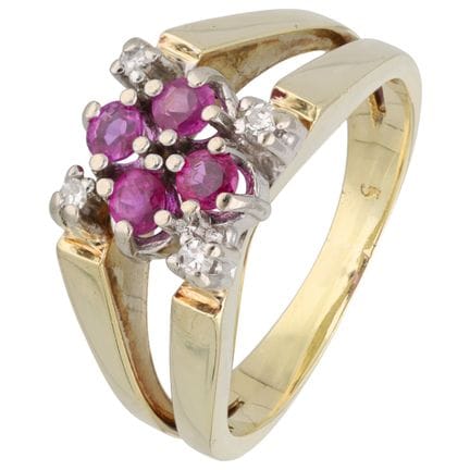 Anello in oro giallo 14 carati con rubini e diaman