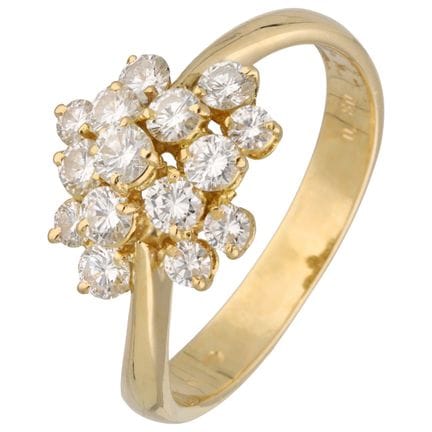 Anello a grappolo in oro giallo 18 carati con diam